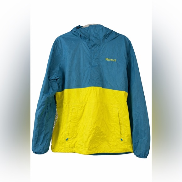 Marmot Men’s Large Anorak Jacket Precipitation Eco Blue Rain Waterproof Two Tone - Picture 2 of 5